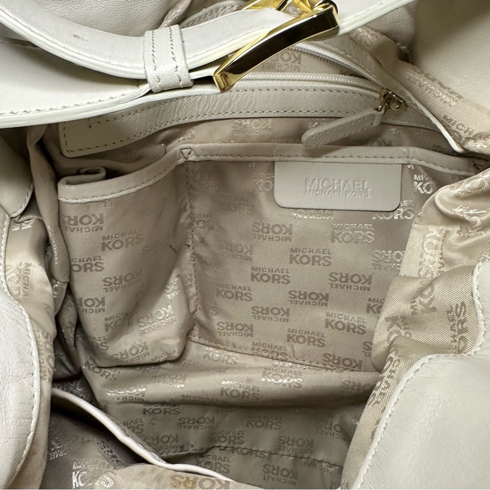 Vintage Michael Kors Ivory Leather and Gold Handbag Handbag Purse - Picture 12 of 16